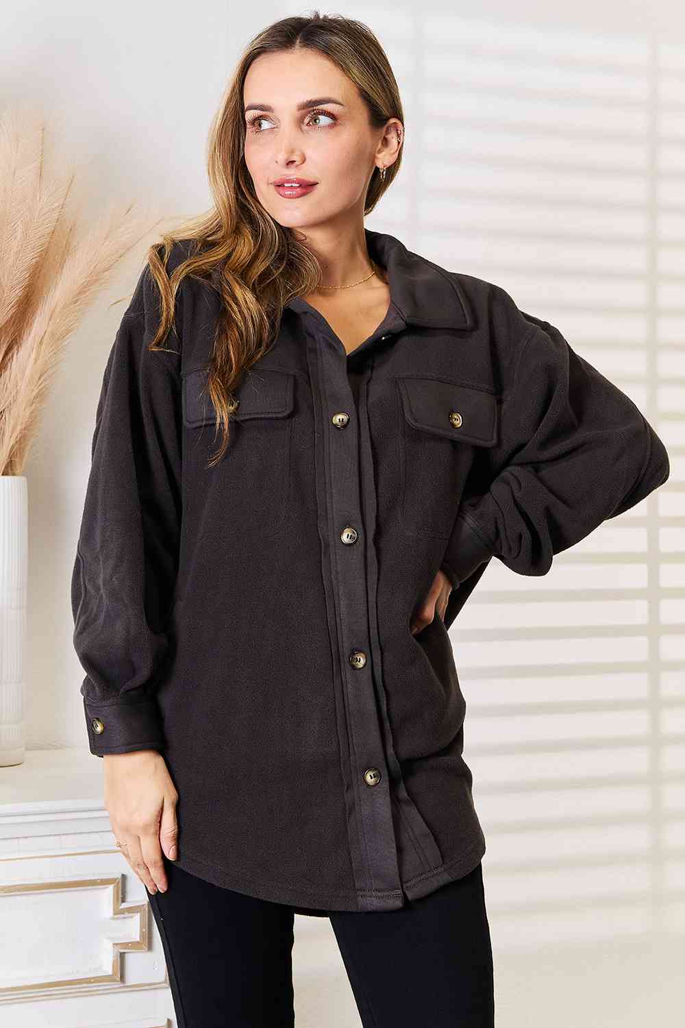 Charcoal Button Front Shacket