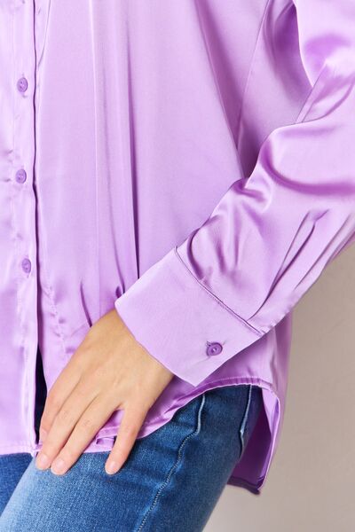 Lavender Satin Button Down Shirt