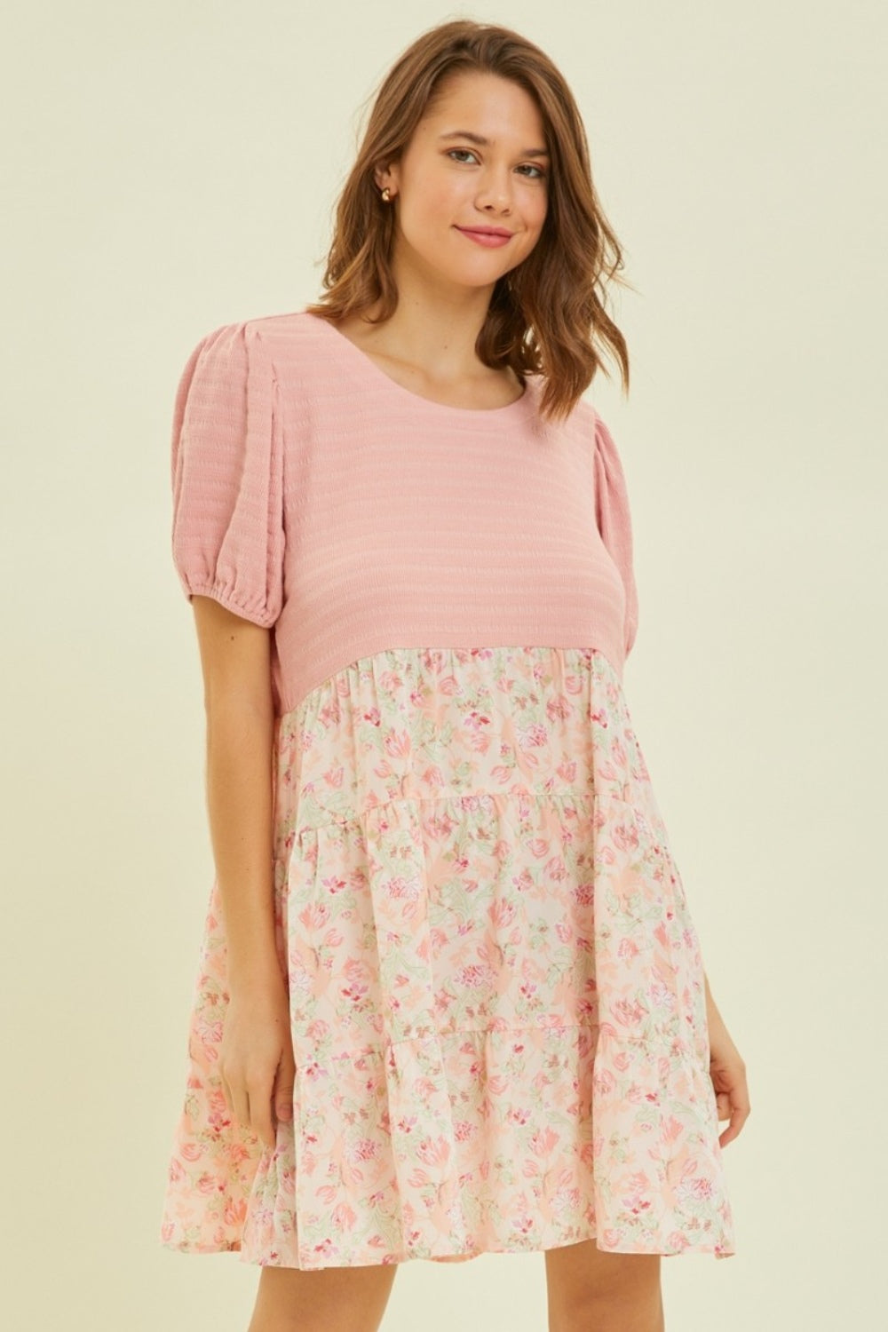 Blush Floral Colorblock Mini Dress