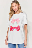 Bow Cherries Graphic Round Neck Short Sleeve Shirt