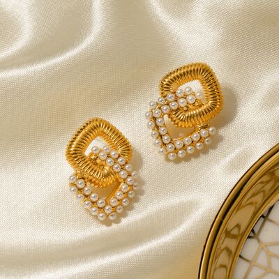 Gold Square & Pearl Earrings