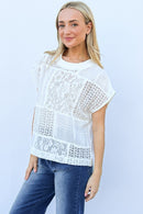 White Lace Patchwork Short Sleeve Top and Cami