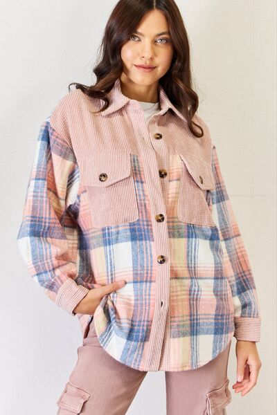 Pink Plaid Button Front Shacket