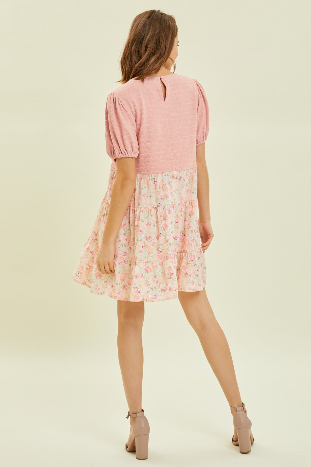 Blush Floral Colorblock Mini Dress