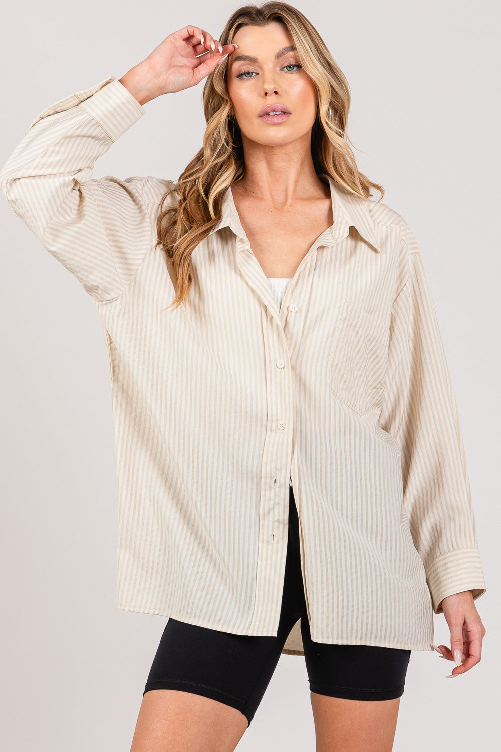 Taupe Striped Button Up Shirt