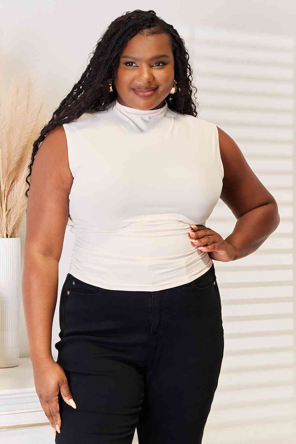 Plus size sleeveless store mock neck tops