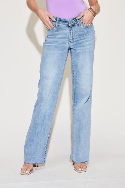 V Front Waistband Straight Jeans