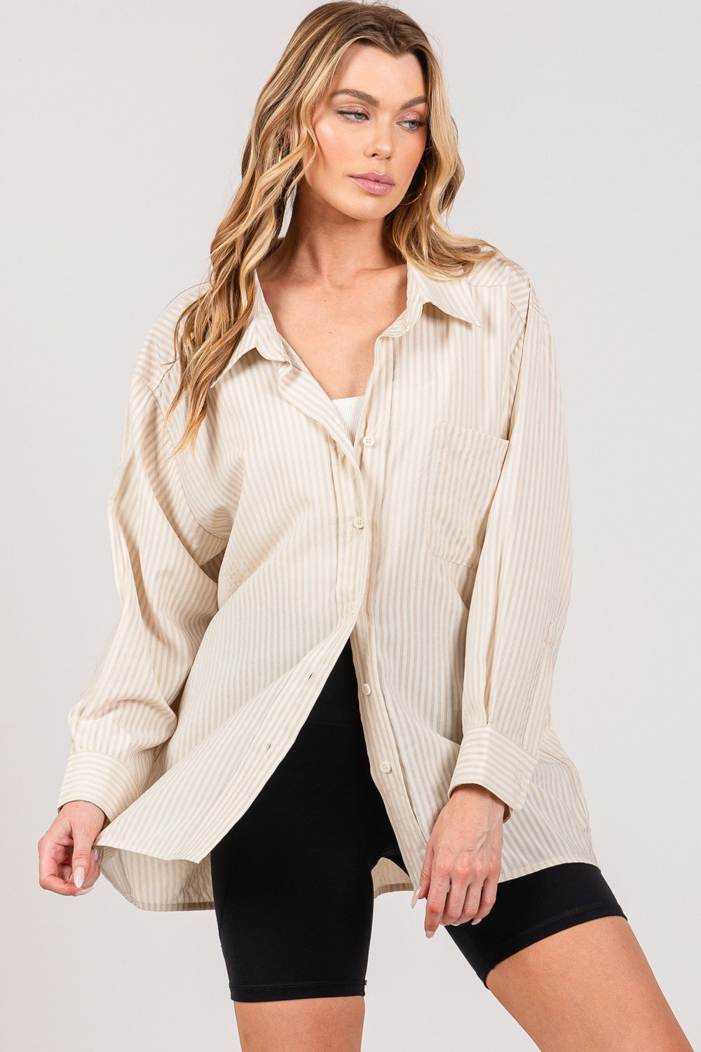 Taupe Striped Button Up Shirt