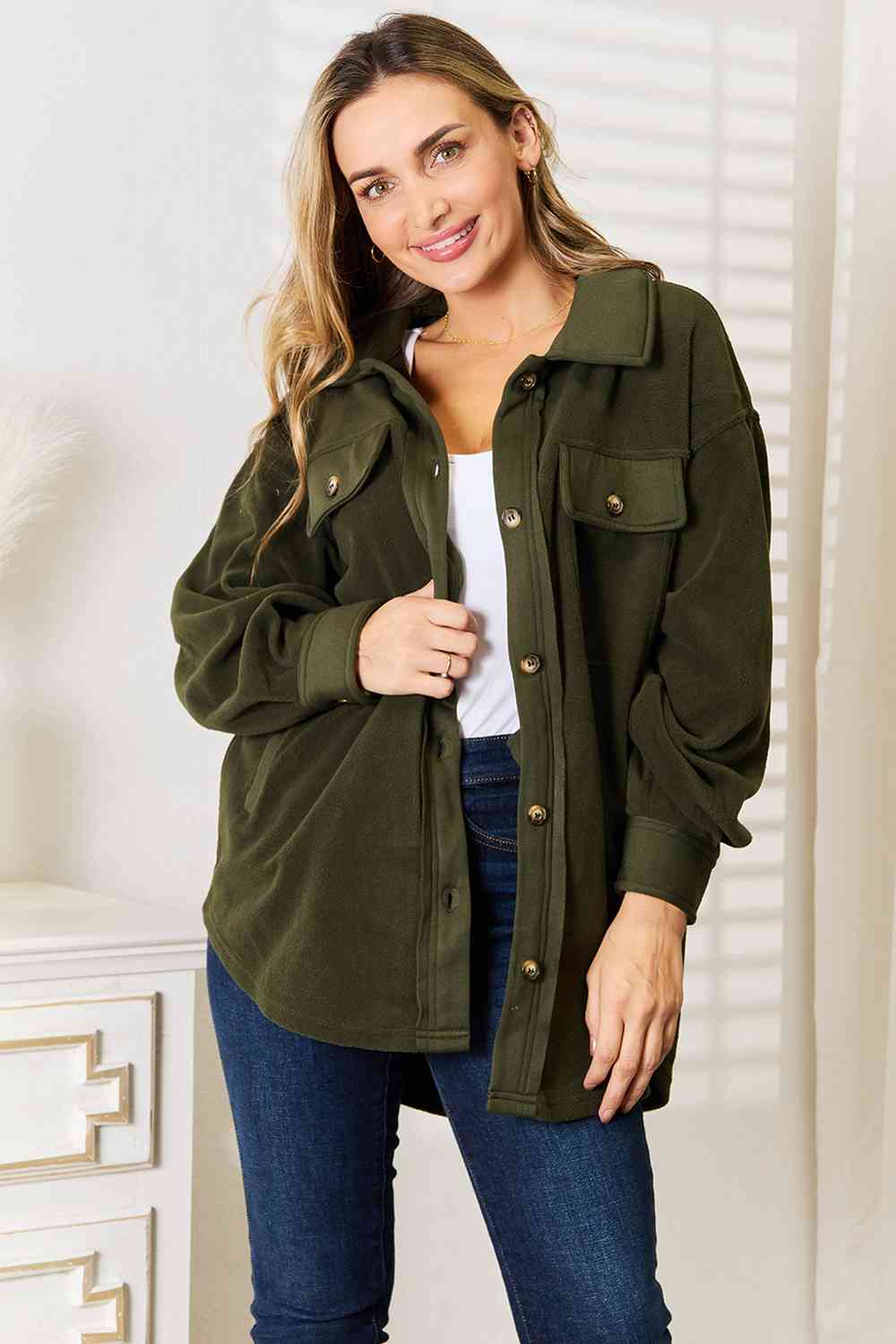 Army Green Button Front Shacket