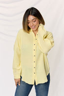 Yellow Texture Button Up Raw Hem Long Sleeve Shirt