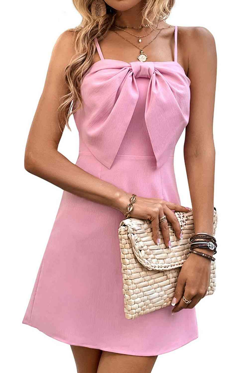 Pink Bow Spaghetti Strap Dress