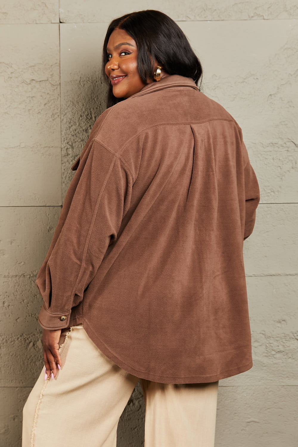 Brown Button Front Shacket