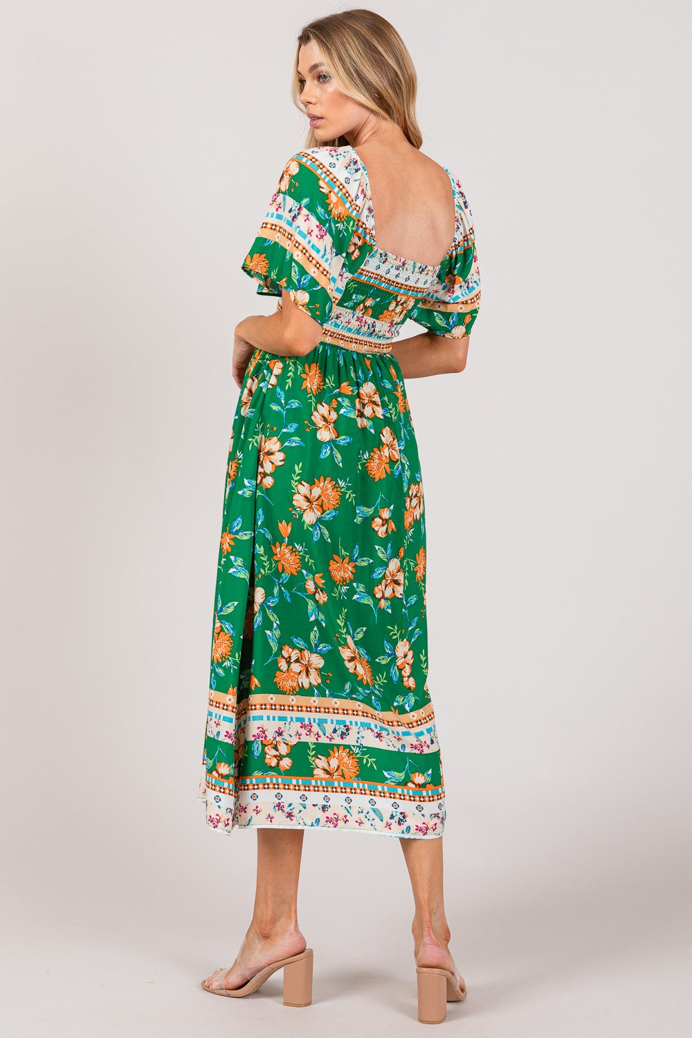 Cora Printed Short Sleeve Midi Dress